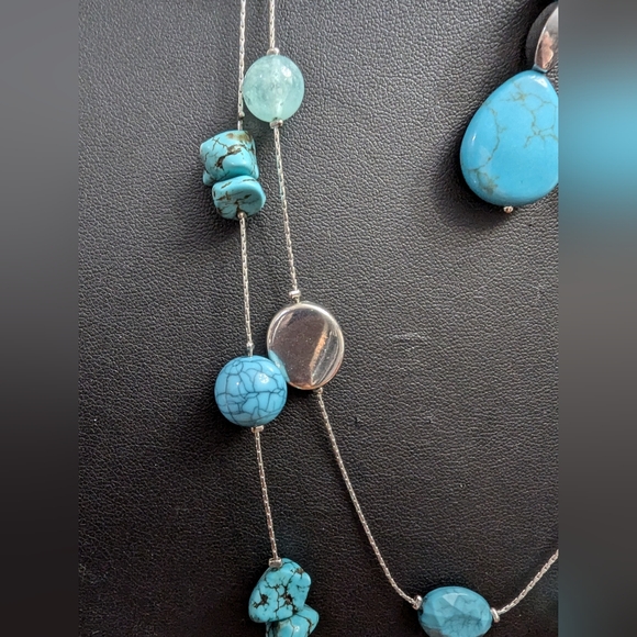 - Elegant Turquoise  Jewelry Set. Faux. 22 Inches. Earrings 2 Inches. - Picture 5 of 6